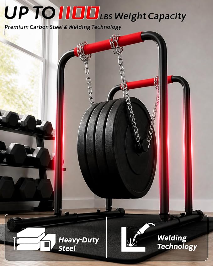 Dip Bar Station, 1100LBS Heavy-Duty Adjustable Height & Width Parallel Bars with Dual Inner Connectors ltra-Stable Settings & Non-Slip Feet for Home Gyms, Upper Body & Core Training