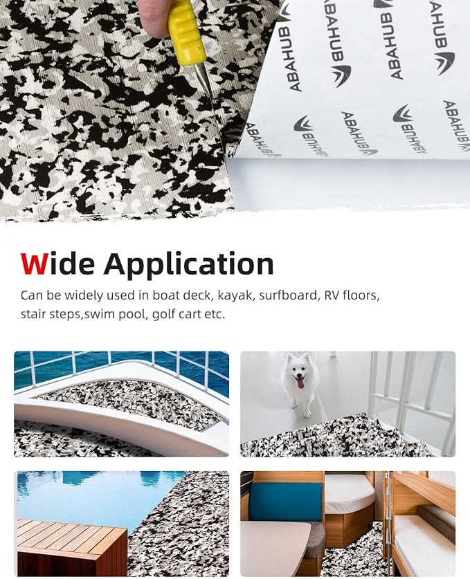 Abahub EVA Foam Boat Flooring Brushed Pattern Marine Decking Sheet with Self-Adhesive Carpet for Motorboat Kayak Surfboard SUP 96''x16''/47''
