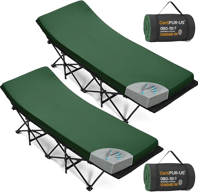 CYMULA Camping Cot Pad 2 Inch Memory Foam, Camping Pad for Folding Cot and Foldable Cot, Portable Roll Up Camp Gear for Car Camping Travel Tent, Non-Slip Waterproof Bottom, Removable Cover, Pad Only