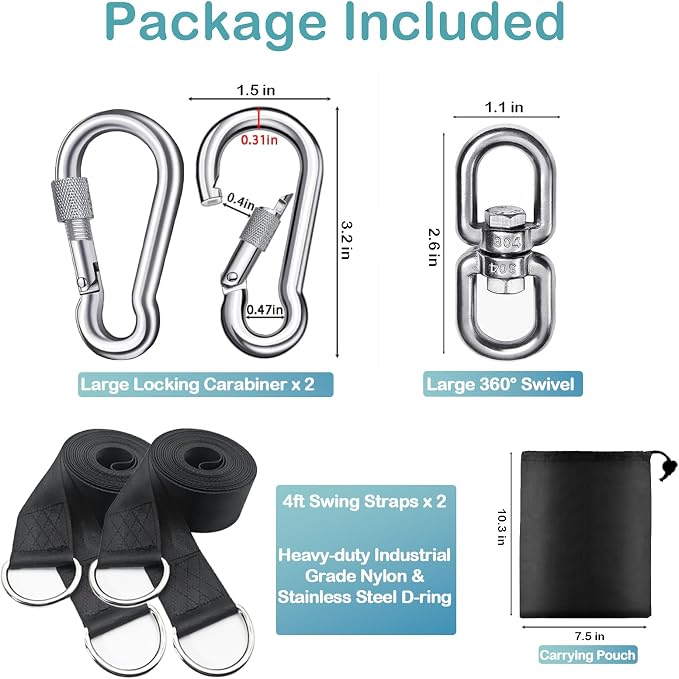 Tree Swing Straps Hanging Kit 4FT/8FT/15FT/20FT/25FT, Extra Long Tree Swing Straps Holds 5500 lbs with Lock Carabiners & Tree Protectors, Safer for All Swing & Hammock (4FT)