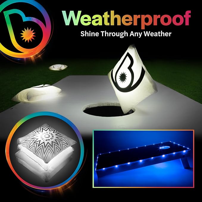 Brightz Cornhole Board Edge Lights with LED Bags - Includes 4-Pack of LED Cornhole Bags + TossBrightz Cornhole Board Edge Lights - The Ultimate Night Time Cornhole Master Set