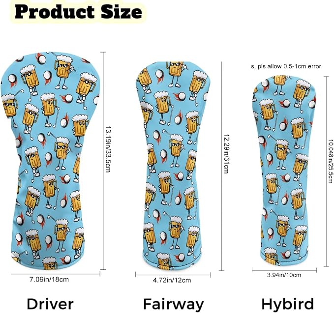Rnyleeg Golf Club Head Covers for Women Driver Head Cover Leather Fairway Wood Headcover Hybrid Headcovers for Golf Clubs