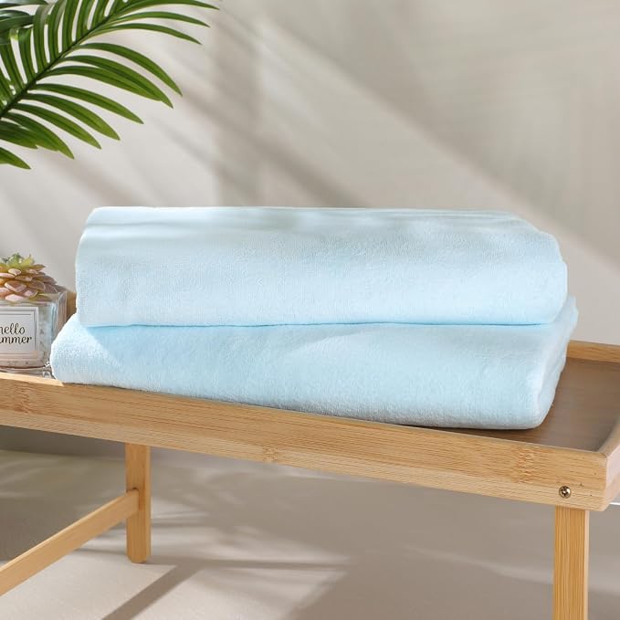 Mixweer 2 Pcs Oversized Bath Towels, 40 x 80 Inch Giant Microfiber Jumbo Bath Sheets Ultra Soft Bathroom Microfiber Quick Dry Absorbent Shower Towels for Spa Camping Beach (Light Blue)