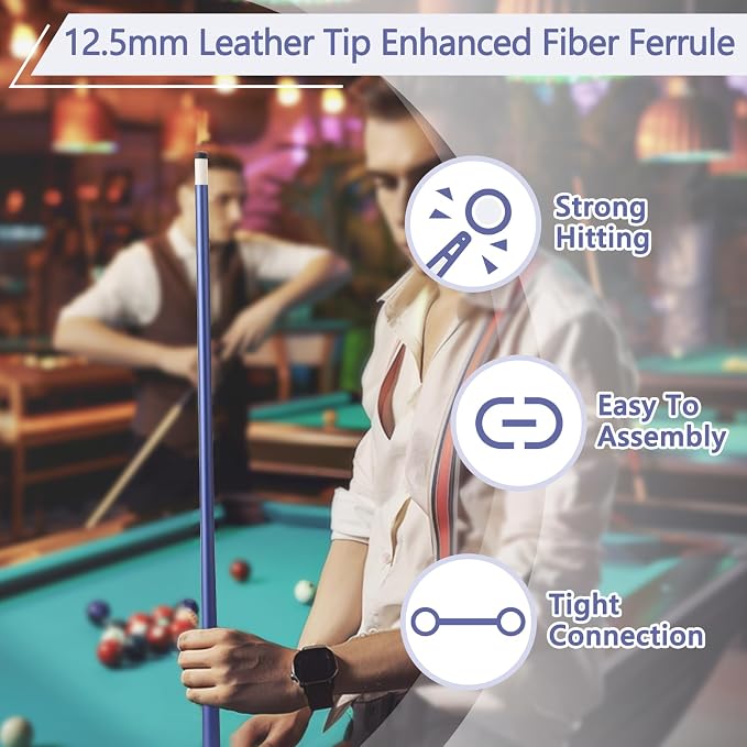 Glass Fiber Pool Cue Stick with Case Combo Set, 12.5mm Professional Pool Stick 58" Low Deflection Billiards Cue Stick 19 Oz Pool Cue Set for Men Adults Players