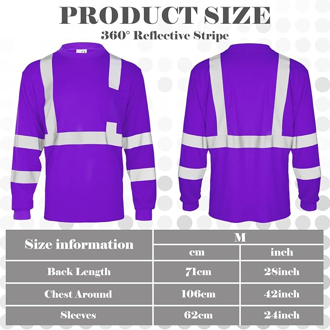 Amylove 4 Pcs Women Long Sleeve Safety Shirt High Visibility Shirts Reflective Construction Work Shirts for Women(M,Purple)