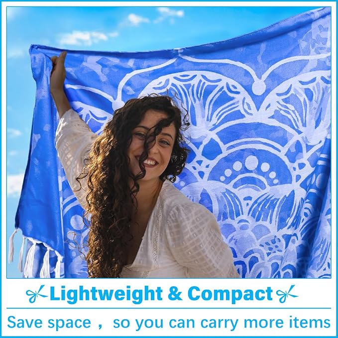 Vikumond Oversized Turkish Beach Towel Blanket XXL Cotton Sandproof Towels Boho Woven Extra Large Big Sand Free Giant Throw Blankets Huge Quilt XL Picnic Camping Necessities Cloud for Adult Gifts