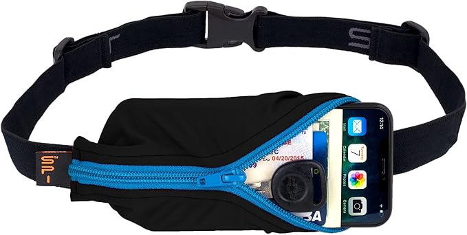 SPIbelt Running Belt Original for Women Men, Phone Holder for Running, Running Fanny Pack, Holder for Phone, Running Waist Pack, Adjustable Waist, [Fits All Phones]. Black with Turquoise Zipper