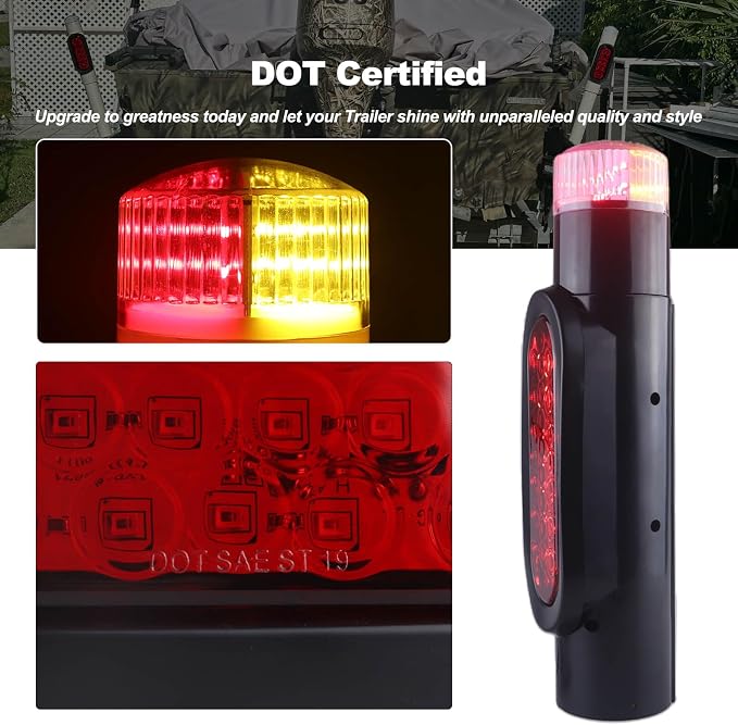 Boat Trailer Guide on Post Pipe Light Set DOT Approved 24LED Waterproof Submersible Turn Signal Running Lights Brake Lights Integrated with Trailer Guide Post Poles Lights Kit 2Pcs Black