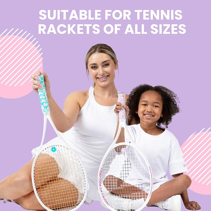 Tennis Tape & Dampener Set - 2 Tacky 45” Long x 0.98” Wide Racket Handle Overgrips & 1 Matching Ping Dampener