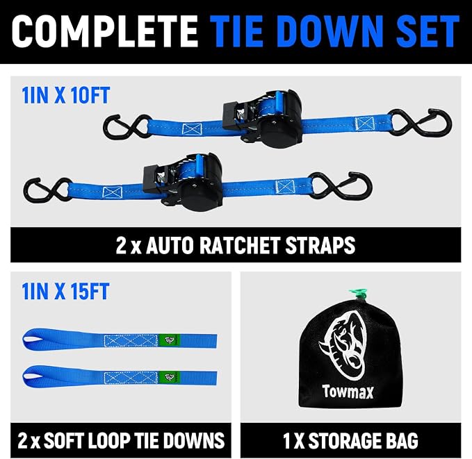Retractable Ratchet Straps (Patented-2pack) - 1 inch x 10Feet (1,800lb Break Strength) Auto Self Retracting Tie Down Straps - Self Retractable Straps with Refletcive for Motorcyle, Truck or Cargo