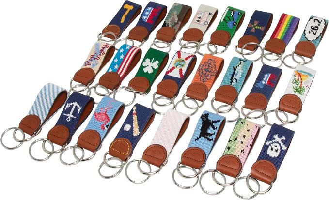 Leather Hand-Stitched Needlepoint Key Fob or Key Chain