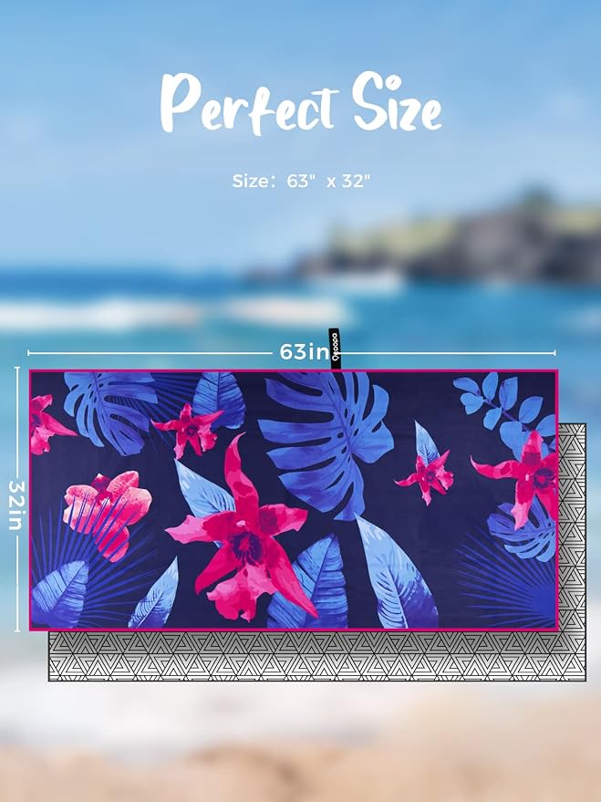 OCOOPA Microfiber Beach Towel Sand Free, 63''x31'' Large Towels, Lightweight Compact Quick Dry Absorbent Pool Towel for Bath,Camping,Swimming,Travel Accessories