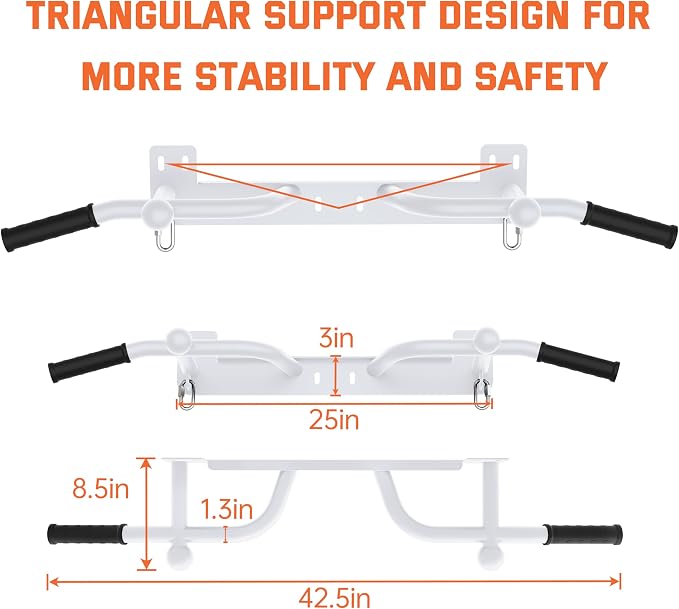 Wall Mounted Pull Up Bar - Heavy Duty Chin Up Bar, Pull-Up Bar for Garage, Joist, Wall Mount - Multifunctional Fitness Bar, Supports up to 600 Lbs