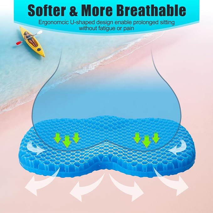 2 Pack Kayak Seat Cushion Non-Slip- Waterproof Thicken Gel Boat Kayak Canoe Rowing Stadium Pad, Portable Canoe Rowing Rubber Dinghy Pad for Kayaking/Canoeing/Fishing, Kayak Accessories