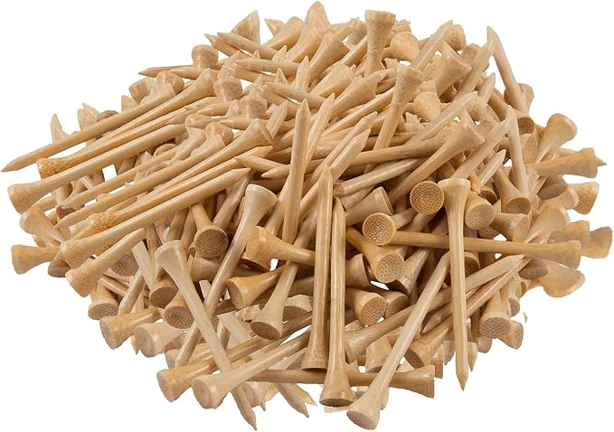 1000 Pcs Per Pack Natural Bamboo Golf Tees. 2.75 Inch (7cm) Length Stronger Than Wood No Side Spin Friction. PGA Approved for Professional Player's Tournament or Beginner's Trainning.