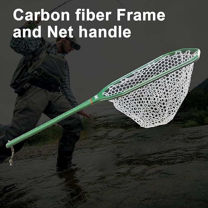 Aventik Fly Floating Fishing Net Carbon Fiber Landing Trout Net Light Weight Clear Rubber Ghost Net Catch & Release