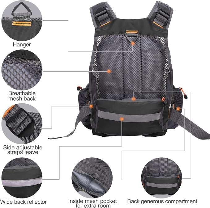 Lixada Fly Fishing Vest Fishing Jacket Breathable Polyester Mesh Design Fishing Vest