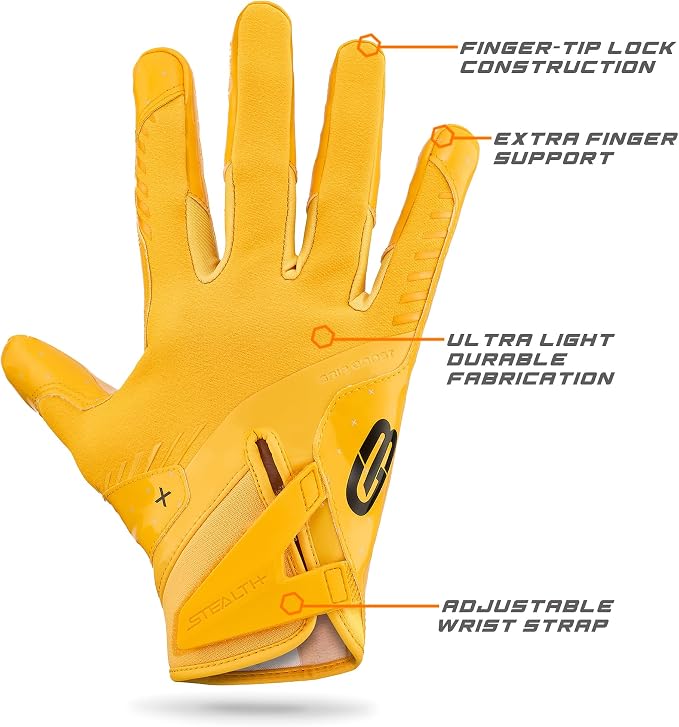 Grip Boost Football Gloves - Solid Stealth 6.0 Boost Plus Sticky Technology - Adult and Youth Football Gloves for Wide Receiver - Men's and Boys Sizes