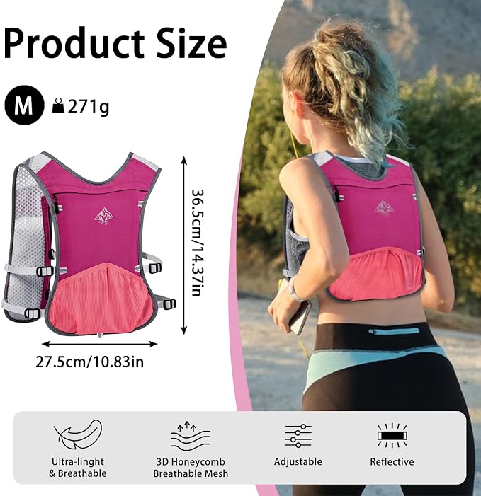 ITIEZY Running Vest for Women Men, 5L Hydration Backpack Lightweight Running Water Vest with Leak-Proof Bladder Sleeve for Marathon, Trail, Cycling, Hiking, Jogging