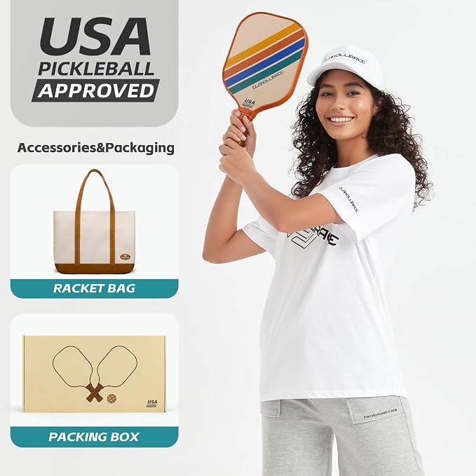 Pickleball Paddles Set of 2 | 4 Pickleball Rackets, USAPA Approved Pickleball Set, Fiberglass | Carbon Fiber Surface & 13 mm PP Honeycomb Core,4 Indoor & Outdoor Pickle Balls