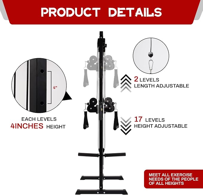 Signature Fitness Fitvids Wall Mount Cable Station with Adjustable Dual Pulley System Pull Down Fitness Station – Sports Training – M300 – Black