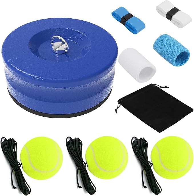 Tennis Trainer Set with 3 Rebound Balls, Tennis Training Equipment with Iron Base, Portable Tennis Training Tool, Tennis Rebounder Kit for Beginners Sport Exercise and Individual Training