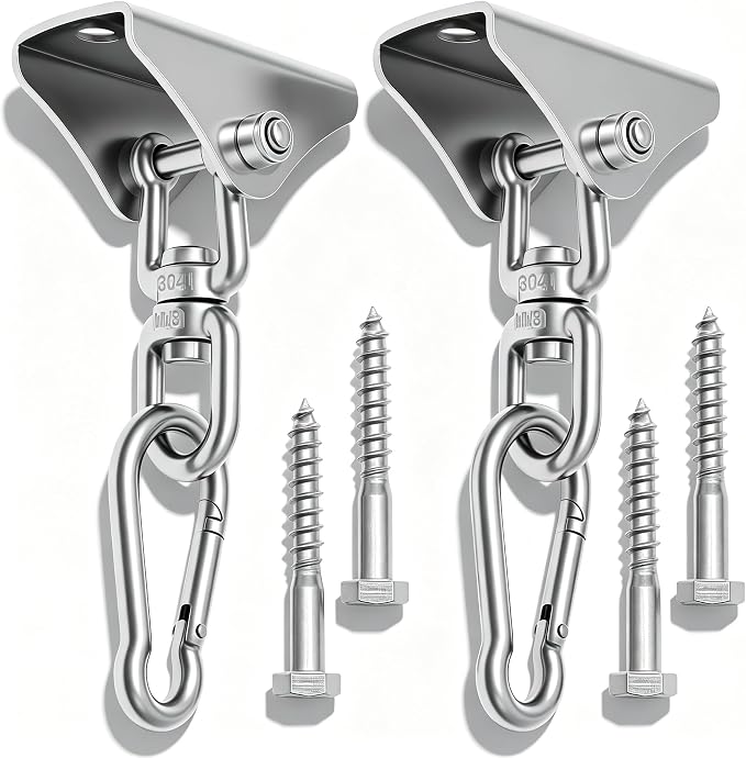 2Pcs 304 Stainless Steel Swing Hangers Heavy Duty-1000 LBS Weight Capacity,360° Rotatable Swing Hooks with Anti-Loose Nut & Wear-Resistant Washer for Ceiling,Porch Swing,Hammock,Punching Bag