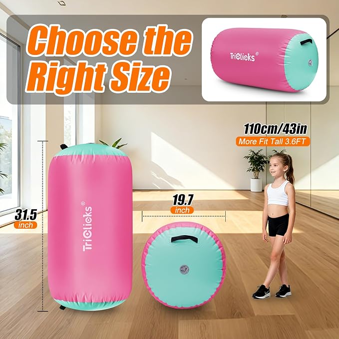 Triclicks Gymnastics Barrel Inflatable Air Roller Barrel Tumble Track Equipment Octagon Mat for Backhandspring Trainer Yoga Cheerleading Home Use Gym Without Pump