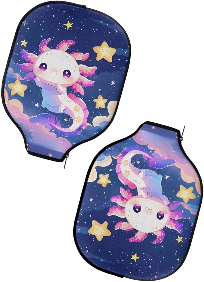 Axolotl Pickleball Paddle Covers 8.7 X 11.4 in 2 Pack Racket Sleeve Zippered Universal Pickle Ball Racket Cover Fits Most Paddle Travel Pickleball Paddle Case Gifts for Sports Lovers