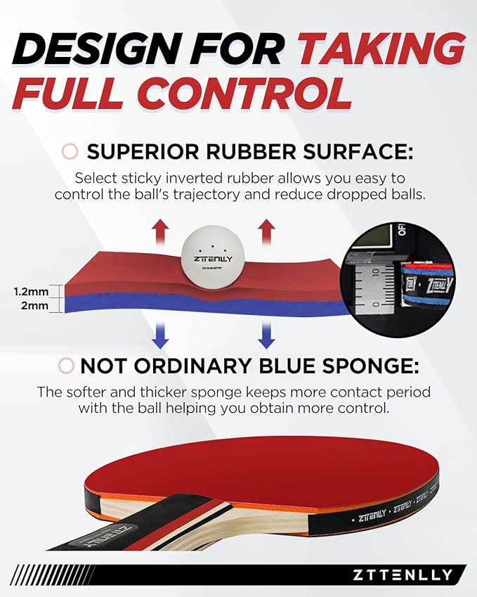 Ping Pong Paddles with Balls - Better Control & Sticky Inverted Rubber - Table Tennis Paddles Set for Indoor & Outdoor Games
