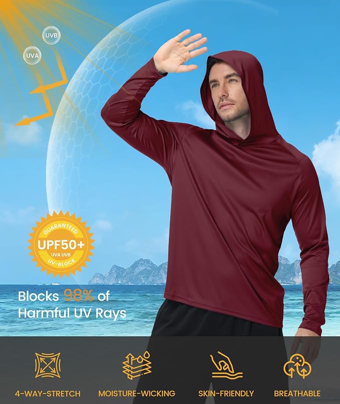 ZITY 3 Pack Men's UPF 50+ Sun Protection Hoodie Shirt Long Sleeve Shirt Fishing Shirts for Men Lightweight Rash Guard