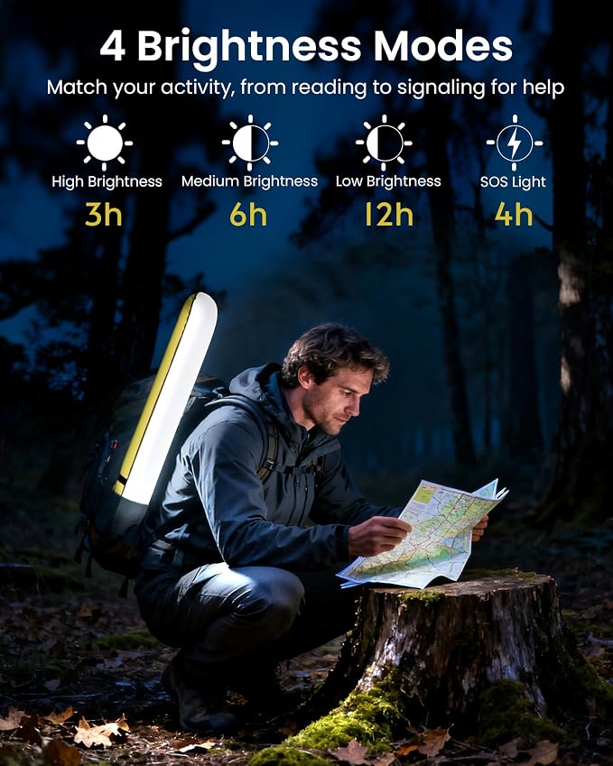 24" Inflatable Solar Camping Lantern,Magnetic LED Tube Light with USB-C 2000mAh Phone Charger,IP66 Waterproof TPU Tent Light for Hurricane Emergency,Backpacking & Off-Grid Survival (Green)