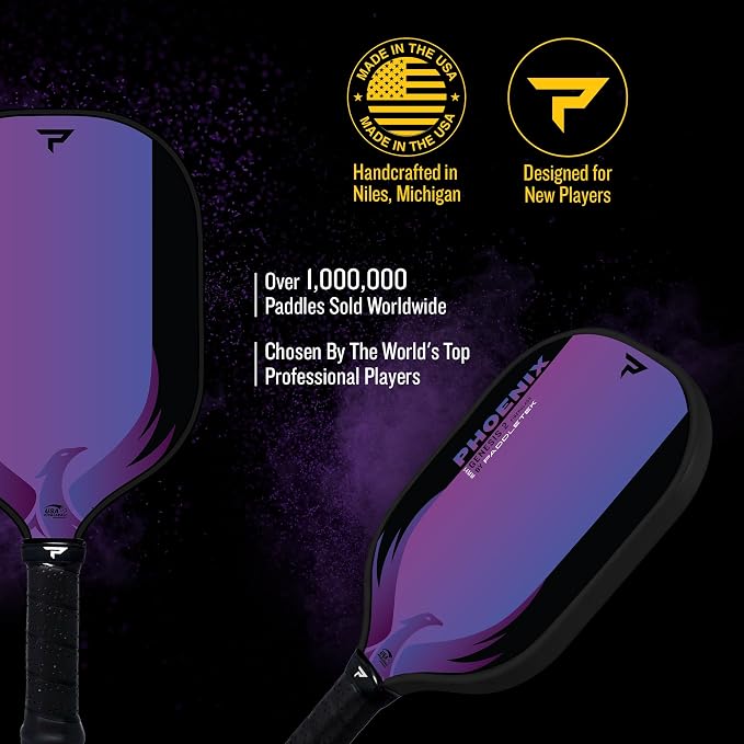 Paddletek Phoenix Genesis 2 – 14mm Pickleball Paddle – Fiberglass Composite Face – Easy Power & Soft Feel – USAPA Approved Pickle Ball Paddle – 5.25 Inch Handle