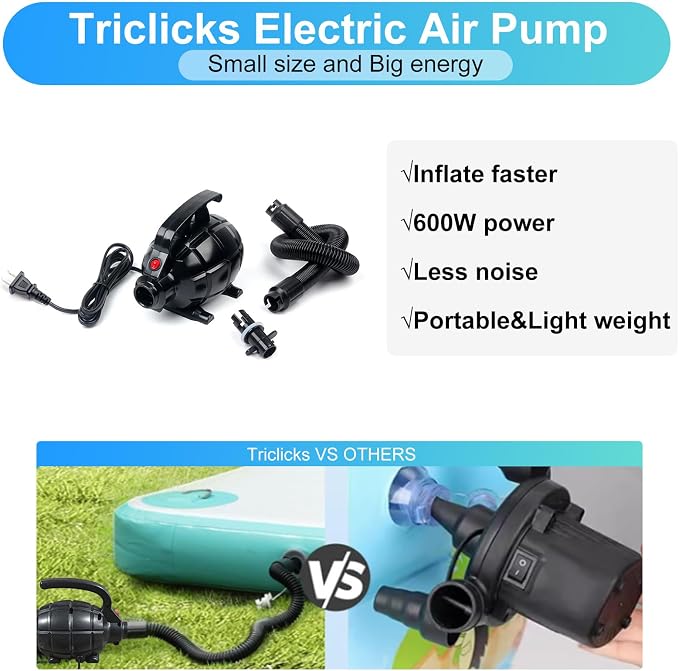 Triclicks Electric Air Pump For Inflatable Air Tumble Track Gymnastics / Flooring / Tumbling / Yoga / Taekwondo / Exercise Gym Fitness Training Mat Inflatable Stand Up Paddle SUP Board, 110-120V