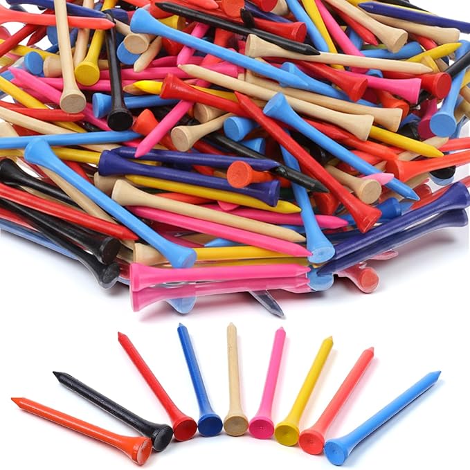500 Pieces Color Golf Tees Wood Golf Tees Bulk 3-1/4 Inch Unbreakable Long Colored Tall Golfs Tee for Men Women Kids Balls Game
