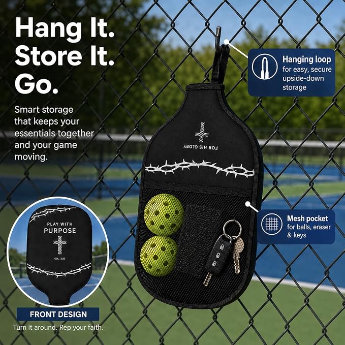Faith-Based Pickleball Paddle Cover with Mesh Pocket & Hook Loop + Pickleball Paddle Cleaning Eraser – Fits Standard & Elongated Paddles