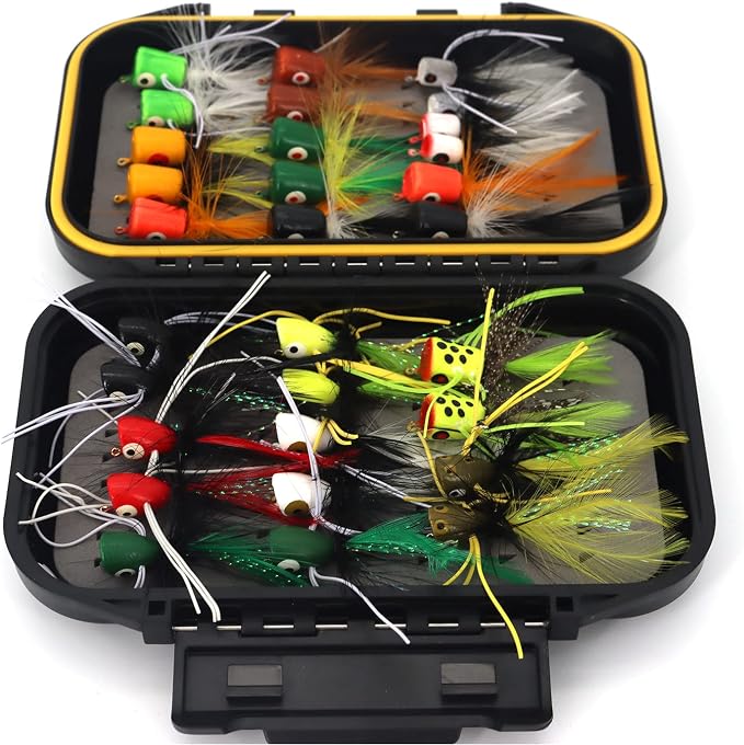 Fly Fishing Flies Assortment Kit Dry Wet Nyphms Tenkara Popper Streamer Woolly Bugger for Trout Bass Salmon Steelhead with Fly Box