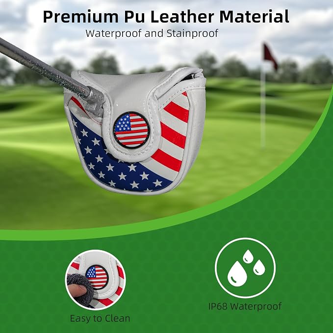 Golf Club Head Covers,4pcs or 1pc USA Golf Head Covers for Woods and Driver Fairway Hybrid - PU Leather Mallet Blade Putter for Men Women Golf Enthusiast