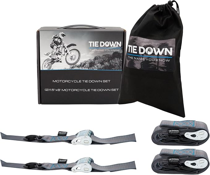 Tie Down 1.5 in. x 8 ft Grey Heavy Duty Motorcycle Strap, 2-Pack Kit - 3328 lbs. Breaking Load Limit