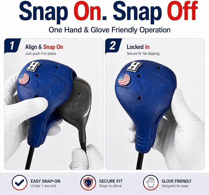 Snap-On Golf Club Covers for Right-Handed Golf Clubs, Easy On Off in 1 Second, Fits 460cc Drivers, Washable EVA Plastic with Shaft Lock, DIY Pins for Customization