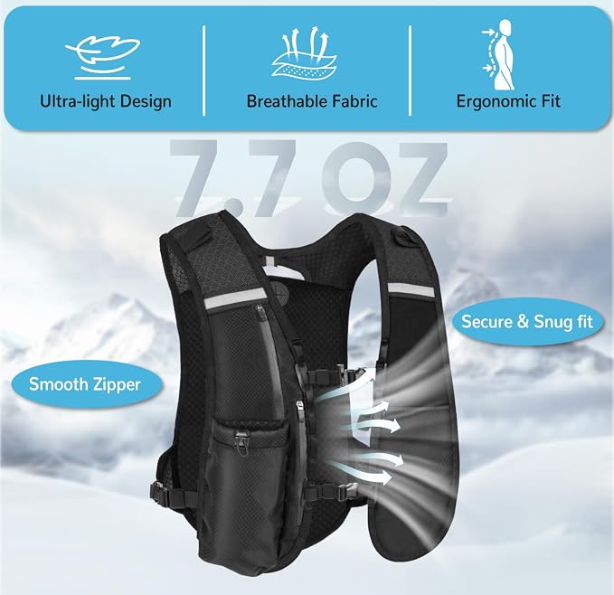 Hydration Backpack with 2L Water Bladder, Lightweight Running Vest for Women Men, Adjustable Straps, Multi-Pocket Water backpack, Breathable Running Vest for Hiking, Cycling, Climbing, Camping, Biking