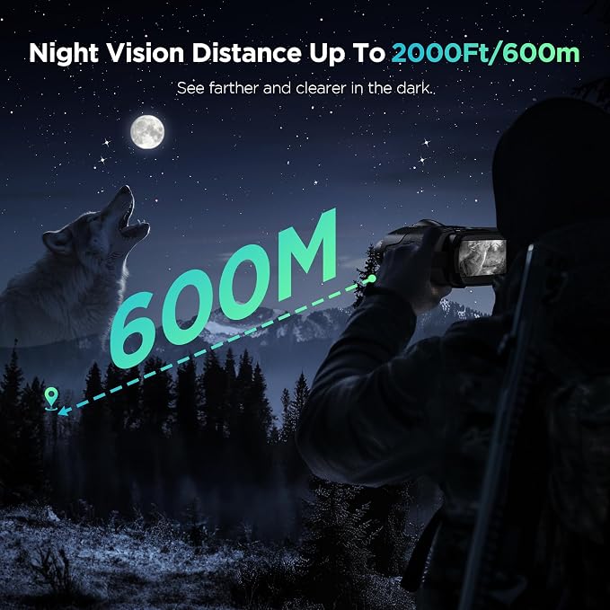 Diyimin 4K Night Vision Goggles for Adults, 2000FT Infrared Night Vision Binoculars with Tactical Light, 8X Digital Zoom for Outdoor, Camping and Travel