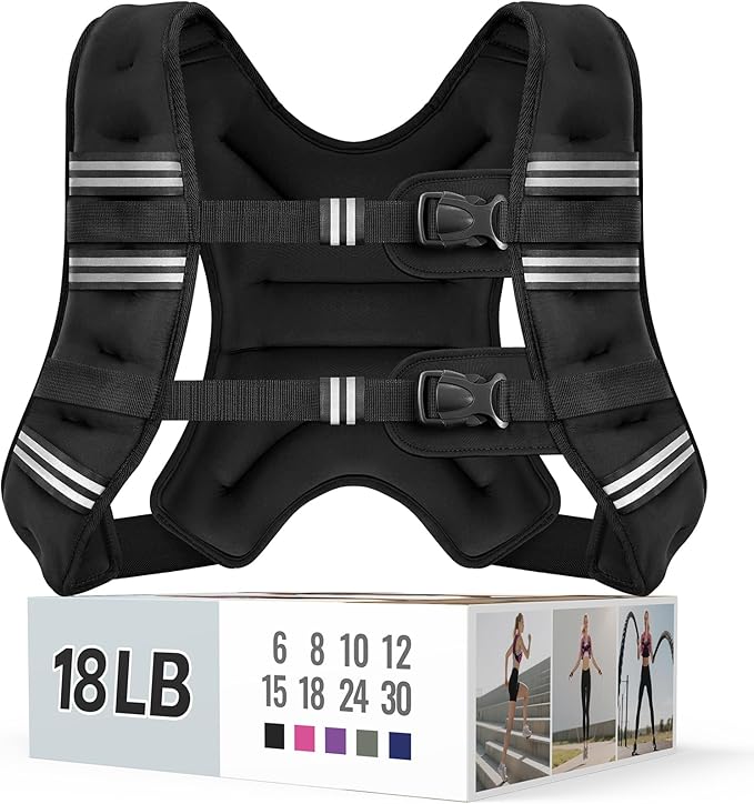 Zeerun Weighted Vest, 6lb/8lb/10lb/12lb/15lb/18lb/20lb/24lb/30lb for Men Women, Reflective Stripe Adjustable Buckle, Comfortable Durable Rucking Vest for Walking Running Strength Training
