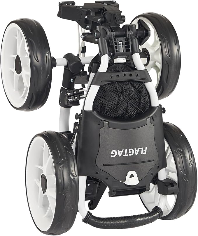 FLAGTAG Golf Push Cart 4-Wheels,Folding Golf Cart, Golf Pull cart with Cup Holder,Umbrella Holder,Cooler Bag, Foldable with one-Click,Handle Height Adjustable,Drink Holder,Walking Push cart