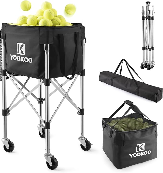 YooKoo Sturdy Tennis Ball Hopper Holds 200 Balls, Lightweight Tennis Ball Basket, Easy to Use Without Installation for Tennis Training and Teaching