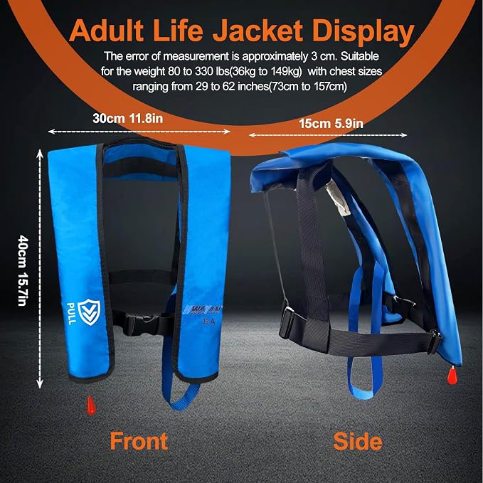 Automatic Inflatable Life Jacket | Inflatable PFD Jackets for Adults|Kayak Life Vest | for Outdoor Water Sports | Fishing Sailing | Jet Skiing | Supports up to 330 lbs