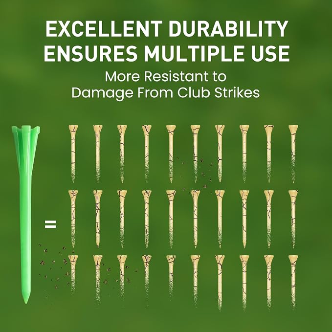 FINGER TEN Golf Tees Plastic Unbreakable Easy to Find Bulk Value 200/500/1000 Count, 2 3/4 3 1/4 Inch Tee Driving Range Reduce Friction, Green Red White USA Flag Practice