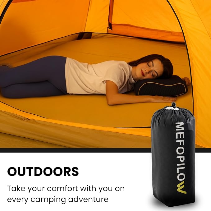 Memory Foam Travel Pillow with Washable Cover & Carry Bag – Compact, Soft & Breathable Neck Pillow for Airplane, Camping & Car (Black- with Extra Gray Cotton Cover, 13.8x11.8x3.9/3.1 inches)
