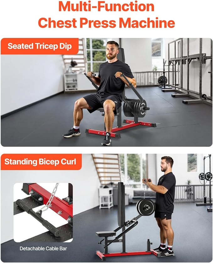 VEVOR Seated Dip Machine, Tricep Bicep Press Down Machine with Cable Bar, Adjustable Seat, and Backrest, Exercise Equipment for Chest Training, Upper Body Push Fitness Workout, Hold up to 450LBS