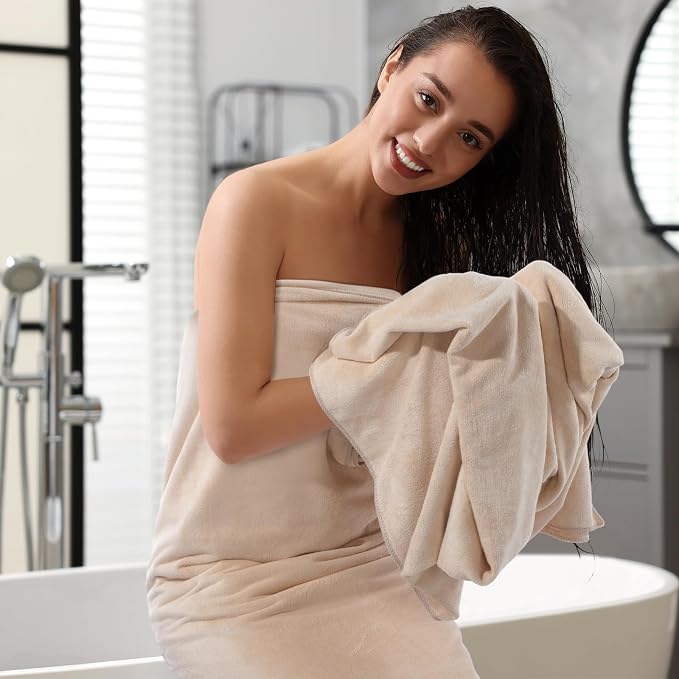 Mixweer 2 Pcs Oversized Bath Towels, 40 x 80 Inch Giant Microfiber Jumbo Bath Sheets Ultra Soft Bathroom Microfiber Quick Dry Absorbent Shower Towels for Spa Camping Beach (Light Khaki)